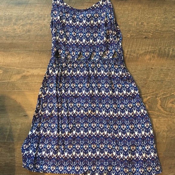 spaghetti strap dress - blue and white with orange - Picture 2 of 7